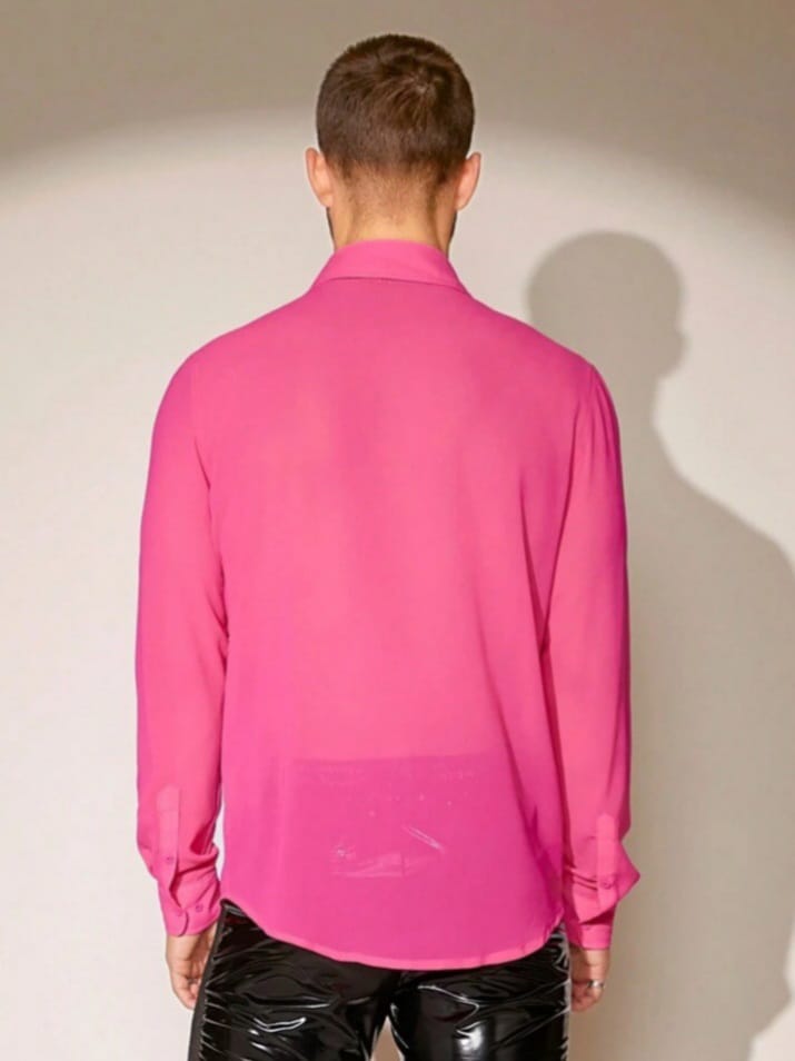 Streak Hawk Man's Solid Color Long Sleeve Woven Casual Shirt
